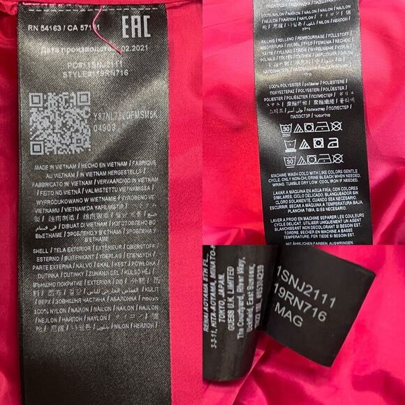 Guess 119RN716 Mens Midweight Hooded Puffer Coat Pink SMALL Winter Zipper Pocket - Picture 11 of 12